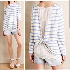 Unique lace and blue and white stripe shirt.